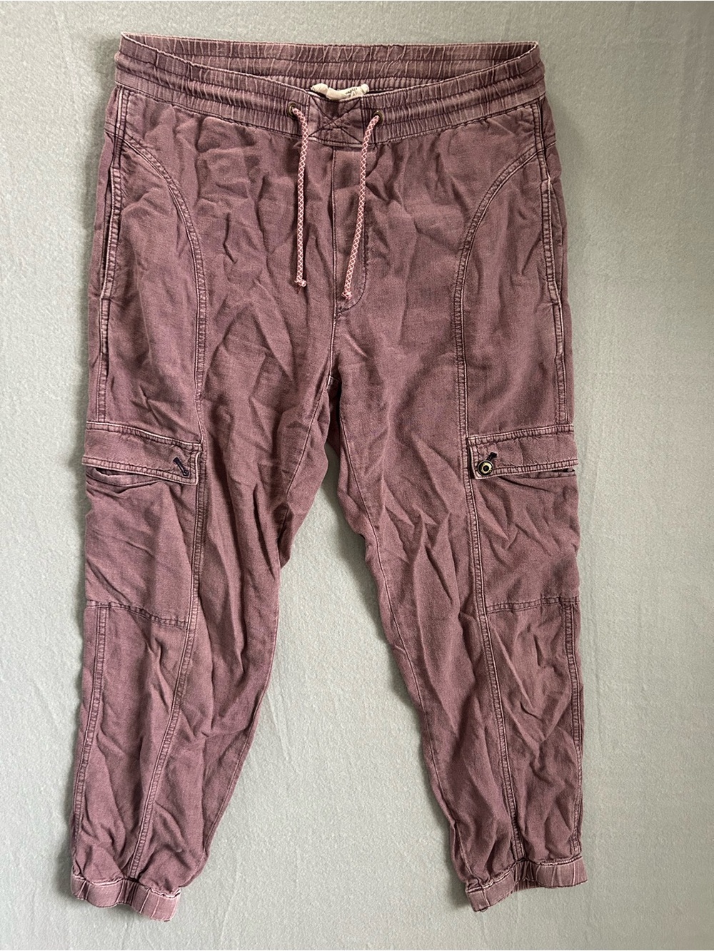 Anthropologie Linen Blend Cargo Utility drawstring Pants Purple Women's Small